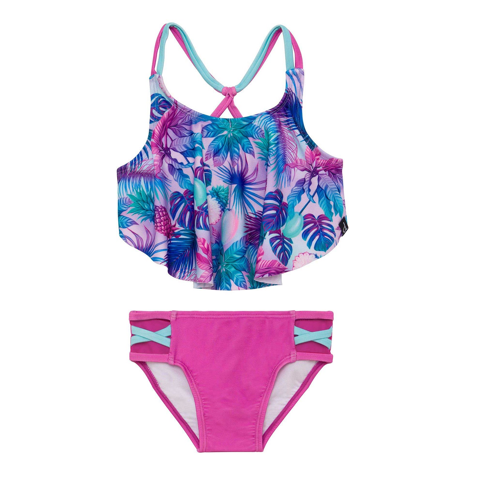 Maillot de Bain Bébé Fille Imprimé Pastèque Bikini de Natation Piscine 3 Pièces Crop Top Halterneck Culotte de Bain Chapeau Swimwear Été (Bleu Pastèque, 12-18 Mois